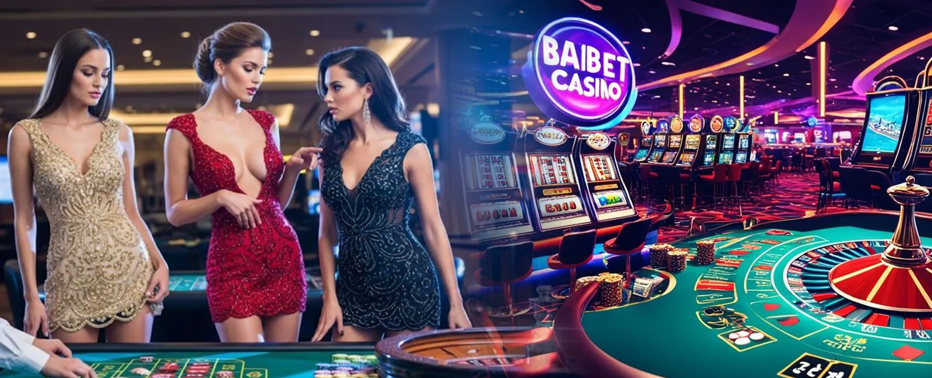 Dynamic casino background with flashing lights and game elements